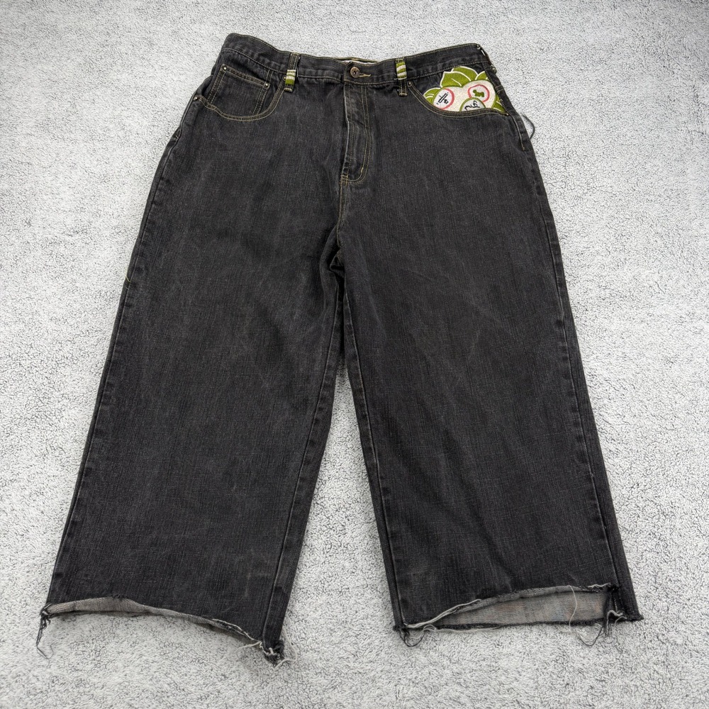 Stone Touch Jeans Mens 34 Black Denim Geisha Kimono Japanese Style Cut Off READ